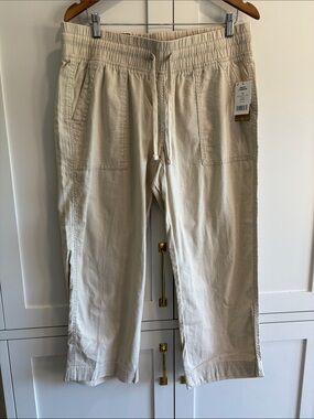NWT Denver Hayes Stone Beige Drawstring High rise Casual Pants Cropped Size 10